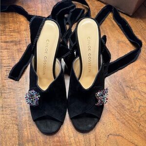 Chloe Gosselin crystal decorated ankle tie shoes